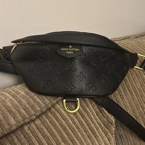 Louis Vuitton Black Embossed Crossbody Bag with Gold Details